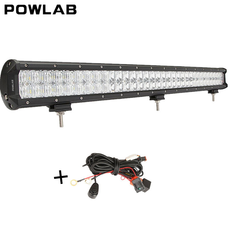 POWLAB 32 Inch 198W LED Light Bar, 5D CREE Work Lights, 19800LM Straight Dual Row Combo Beam Waterproof